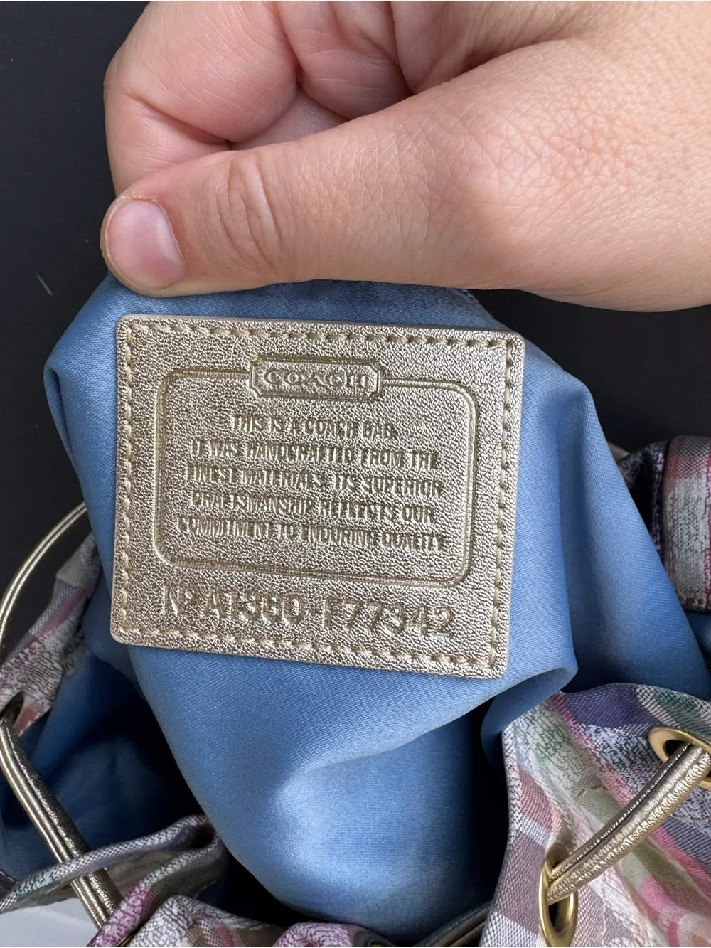 Coach Daisy Madras packable plaid backpack F77342